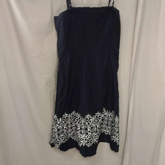 Navy Blue Sundress Embroidered Straps r Strapless Dress Classy Quality LOFT sz 8 - Picture 7 of 8